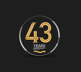 43 years golden anniversary logotype golden number and silver ring. vector can be use for template, company special event and celebration moment