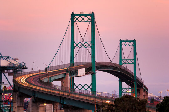 The Vincent Thomas Bridge is a 1,500-foot (460 m)-long suspension bridge, crossing the Los Angeles Harbor in the U.S. state of California.