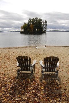 Enjoying the late autumn view of the little island on Sebago Lake, Casco, Maine