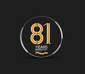 81 years golden anniversary logotype golden number and silver ring. vector can be use for template, company special event and celebration moment