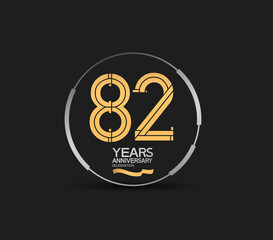 Fototapeta premium 82 years golden anniversary logotype golden number and silver ring. vector can be use for template, company special event and celebration moment