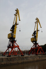 Fototapeta na wymiar big twin cranes at porto madero buenos aires argentina