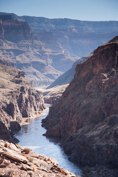 Looking upstream from Deer Creek towards the narrowest section of the Colorado River in the Grand Canyon.