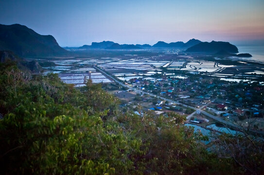 Industrial scale shrimp farming blankets former wetlands and mangrove forests of Khao Daeng, Thailand.