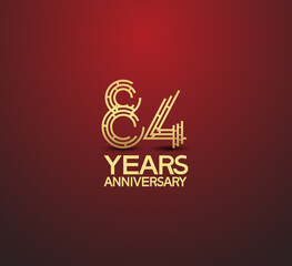 84 years golden anniversary logotype with labyrinth style number isolated on red background. vector can be use for template, company special event and celebration moment