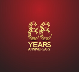 86 years golden anniversary logotype with labyrinth style number isolated on red background. vector can be use for template, company special event and celebration moment