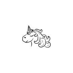 Single hand drawn unicorn. Vector illustration in doodle style.
