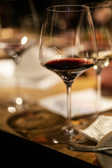 a glass of red wine on the table