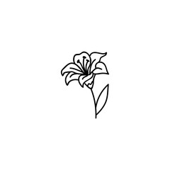 Single hand drawn lily flower. Vector illustration in doodle style. - obrazy, fototapety, plakaty