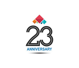 23 anniversary logotype with colorful crown isolated on white background. vector can be use for template, company special event and celebration moment
