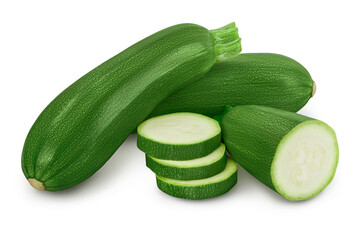 Fresh whole zucchini isolated on white background with clipping path and full depth of field