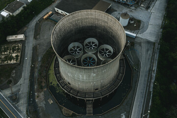 Aerial of Abandoned Concrete Evaporative Cooling Tower - Titus Generating Station - Reading,...
