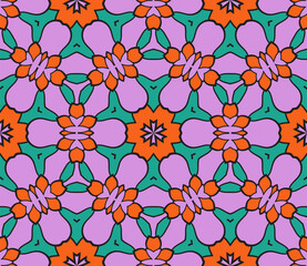 Fototapeta premium Abstract colorful doodle flower seamless pattern. Floral geometric background. Mosaic, tile of thin line ornament.