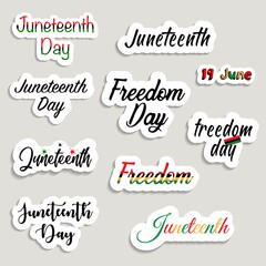 Vector illustrated banner, greeting card or poster - Juneteenth. Set of stickers juneteenth day, freedom