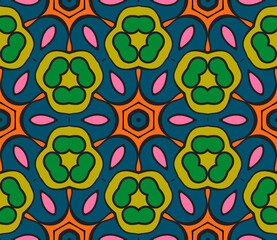 Abstract colorful doodle flower seamless pattern. Floral geometric background. Mosaic, tile of thin line ornament.