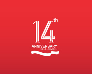14 anniversary logotype flat design white color isolated on red background. vector can be use for template, company special event and celebration moment