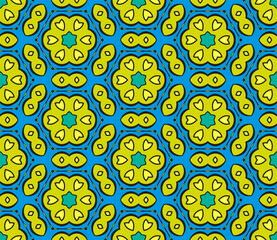 Abstract colorful doodle flower seamless pattern. Floral geometric background. Mosaic, tile of thin line ornament.