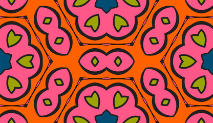 Abstract colorful doodle flower seamless pattern. Floral geometric background. Mosaic, tile of thin line ornament.