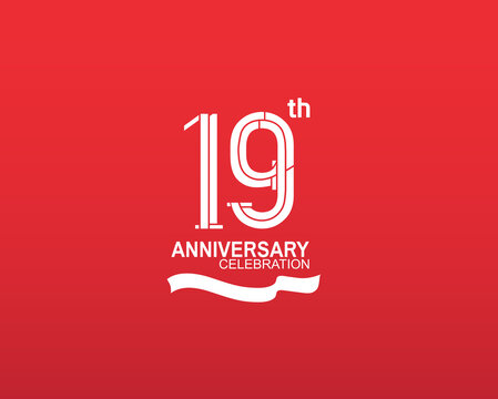 19 anniversary logotype flat design white color isolated on red background. vector can be use for template, company special event and celebration moment