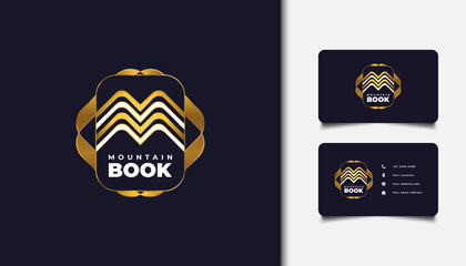 Mountain Book Logo with Initial Letter M in Gold Gradient. Usable for Business and Education Logos