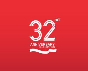 Fototapeta na wymiar 32 anniversary logotype flat design white color isolated on red background. vector can be use for template, company special event and celebration moment