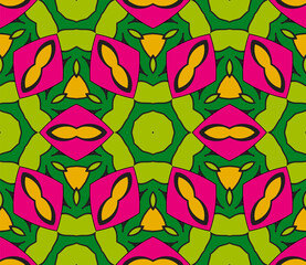 Abstract colorful doodle flower seamless pattern. Floral geometric background. Mosaic, tile of thin line ornament.