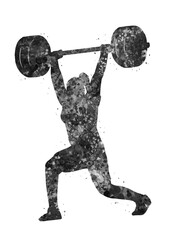 Weightlifter fitness girl black and white watercolor art, abstract sport painting. sport art print, watercolor illustration artistic, greyscale, decoration wall art.