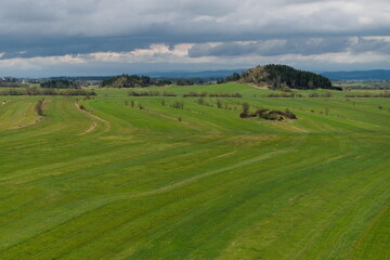 Naklejka premium Green spring fields of Podhale Region in Poland