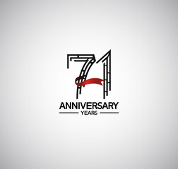 71 years anniversary logotype flat design with labyrinth style number and red ribbon. vector can be use for template, company special event and celebration moment