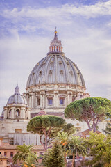 Vatican city, Vatican - October 12, 2016: View onto the dome of Saint Peter's Basilica or Basilica di San Pietro