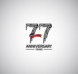 77 years anniversary logotype flat design with labyrinth style number and red ribbon. vector can be use for template, company special event and celebration moment