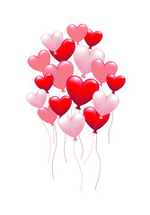 Fliegende Luftballon Herzen, 
Karte für Muttertag, Valentinstag, Hochzeit uvm
Vektor Illustration isoliert auf pink-rotem Hintergrund
