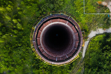 Aerial of Abandoned Coal-Fired Power Plant Concrete Smokestack - Buckeye Ordnance Works - South Point, Ohio
