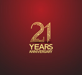 21 years golden anniversary logotype with labyrinth style number isolated on red background. vector can be use for template, company special event and celebration moment