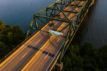 Late Evening Aerial View of Robert C. Byrd Truss Bridge - Ohio River - Huntington, West Virginia - 432042791