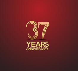37 years golden anniversary logotype with labyrinth style number isolated on red background. vector can be use for template, company special event and celebration moment
