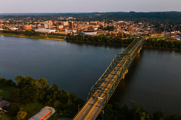 Late Evening Aerial View of Robert C. Byrd Truss Bridge - Ohio River - Huntington, West Virginia - 432042903