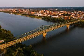 Late Evening Aerial View of Robert C. Byrd Truss Bridge - Ohio River - Huntington, West Virginia - 432042910