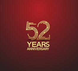 52 years golden anniversary logotype with labyrinth style number isolated on red background. vector can be use for template, company special event and celebration moment