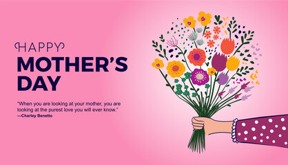 Happy Mother's Day. Perfect for prints, stickers, cards, posters, banners for mother's day. Bouquet of flowers and floral decorative vector elements.