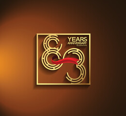 83 years anniversary logotype golden color with square and red ribbon. vector can be use for template, company special event and celebration moment