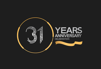 31 years anniversary logotype style with silver and gold color, ring and ribbon. vector can be use for template, company special event and celebration moment