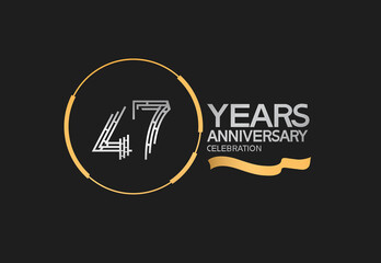 47 years anniversary logotype style with silver and gold color, ring and ribbon. vector design for template company event