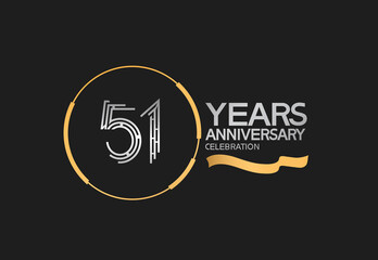 51 years anniversary logotype style with silver and gold color, ring and ribbon. vector design for template company event