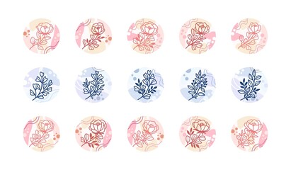Set of Story Highlight Covers with Minimalistic Floral and Abstract Elements