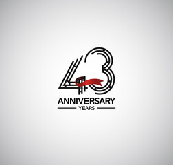 Fototapeta premium 43 years anniversary logotype flat design with labyrinth style number and red ribbon. vector design for template company event
