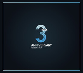 3 years anniversary logotype with cross hatch pattern blue color. vector can be use for greeting card, invitation and celebration event