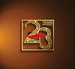23 years anniversary logotype golden color with square and red ribbon. vector can be use for greeting card, invitation and celebration event