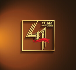 41 years anniversary logotype golden color with square and red ribbon. vector can be use for greeting card, invitation and celebration event
