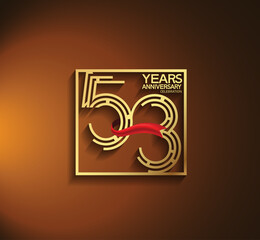 53 years anniversary logotype golden color with square and red ribbon. vector can be use for greeting card, invitation and celebration event